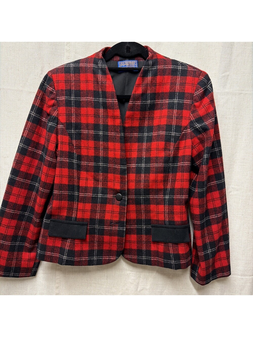 Pendleton Made in USA Womens Black Red Plaid Button Front Jacket Size S